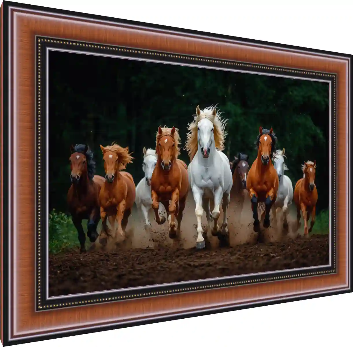 Majestic Horses Forest Landscape Print — photo frame preview | PrintPosters.in